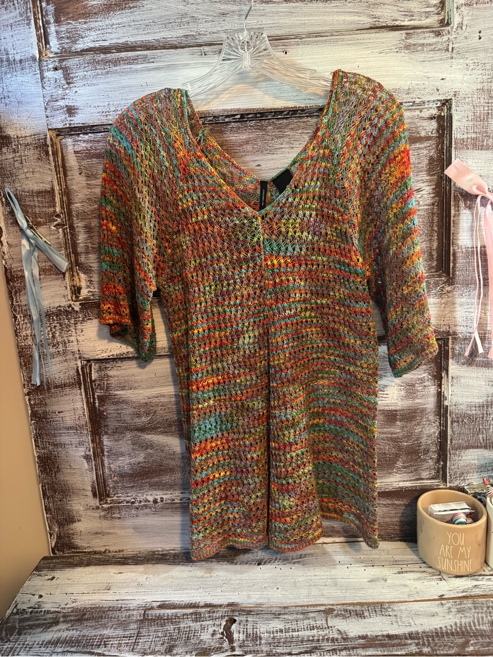 new directions Multicolor Knit V-Neck Top — Orange, Green, Blue